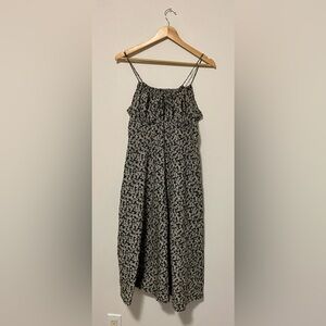 Floral Black and White Midi Dress